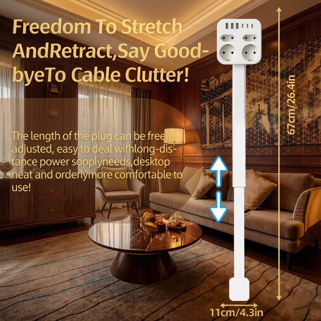 New Rotates 180° Electrical Outlet Extender Adjustable Length White Power Outlets Extender Power Socket Expander For Nightstand