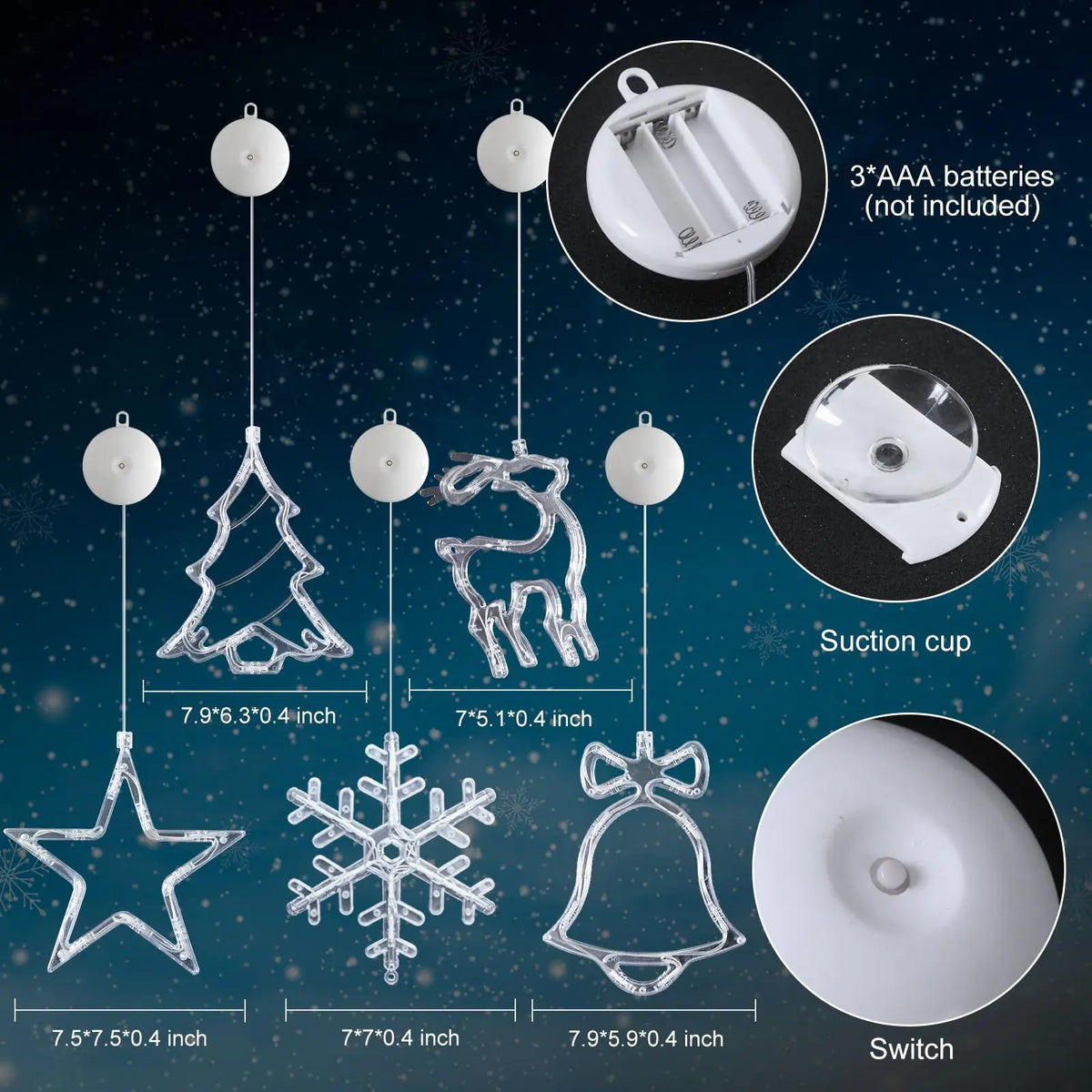 Christmas LED Hanging Light Snowflake Santa Battery-operated Window Decor Home Xmas Navidad New Year Ornaments