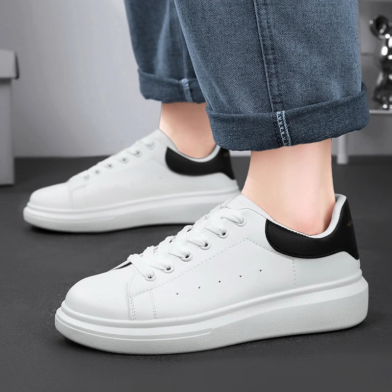 Classic Black White Platform Sneakers for Women Men Soft Sole Comfortable Casual Daily Wear Walking Shoes