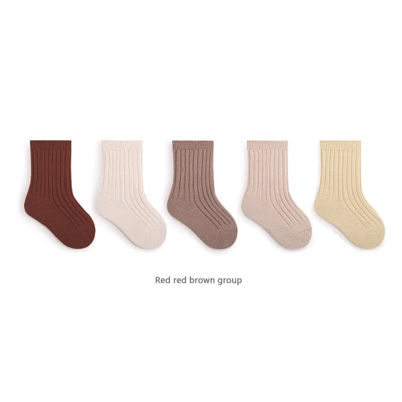 5 Pairs/Lot Baby Socks Breathable Loose South Korea Style Solid Color Kids Socks Middle Tube Cotton Socks Set For Children
