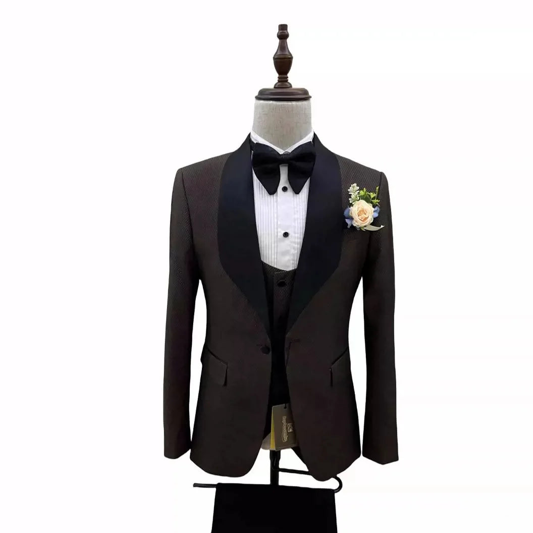 Men's 3 Piece Slim Fit Suit Set 2026 New Business Formal Wedding Groom Party Suit for Office Banquet and Four Seasons Wear
