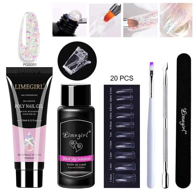 LIMEGIRL  Poly Nail Gel Set Manicure Set Gel Cuticle Pusher Finger Extend Mold Nail Kit All For Quick Extension Manicure Set