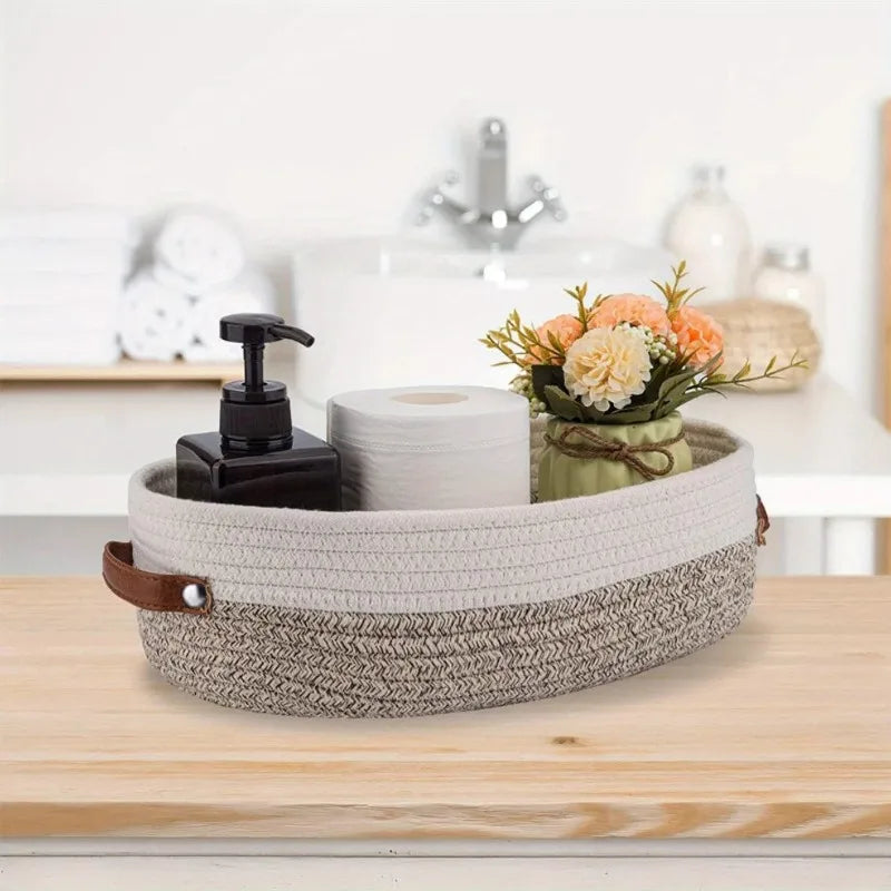 Bathroom Storage Basket, Oval Woven Multifunctional Desktop Organizer, Toilet Paper Holder, Toy Storage Basket