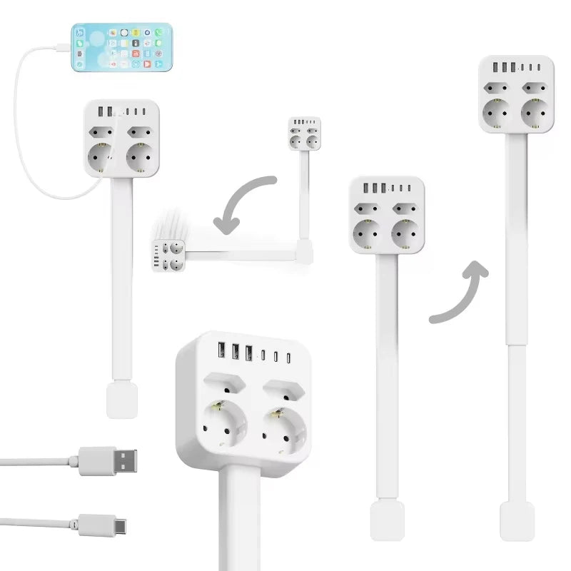 Adjustable Length Electrical Outlet Extender EU US Plug Stretchable Plug Power Outlets Extender 180° 360° Retractable Socket