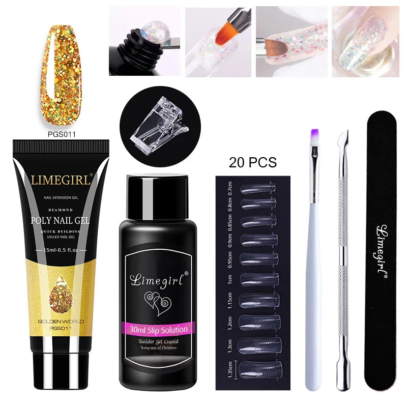 LIMEGIRL  Poly Nail Gel Set Manicure Set Gel Cuticle Pusher Finger Extend Mold Nail Kit All For Quick Extension Manicure Set