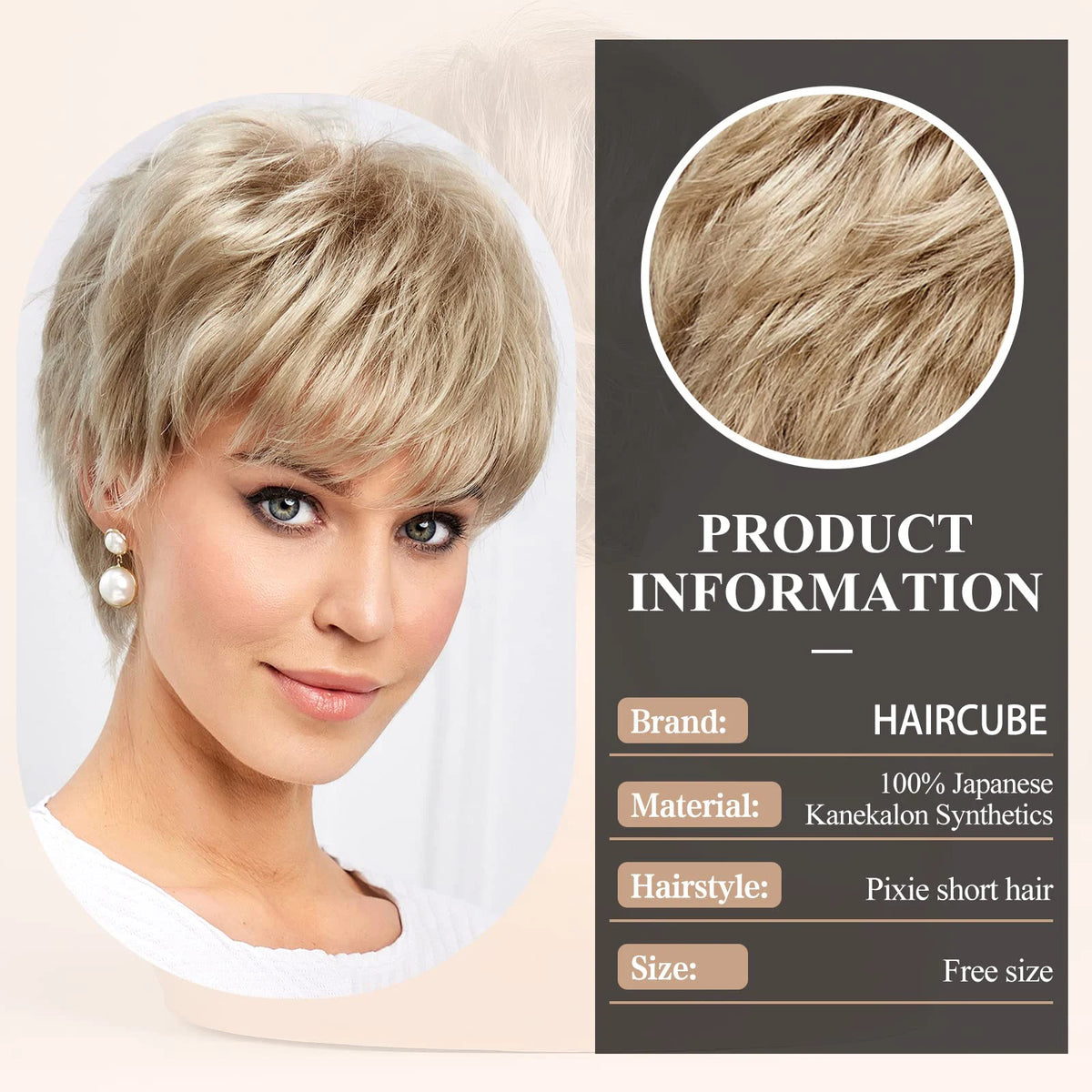 Short Pixie Cut Ash Blonde Wigs for Women with Bangs Blonde Natural Layered Blend Hair Kanekalon Human Hairs Like Texture Wigs