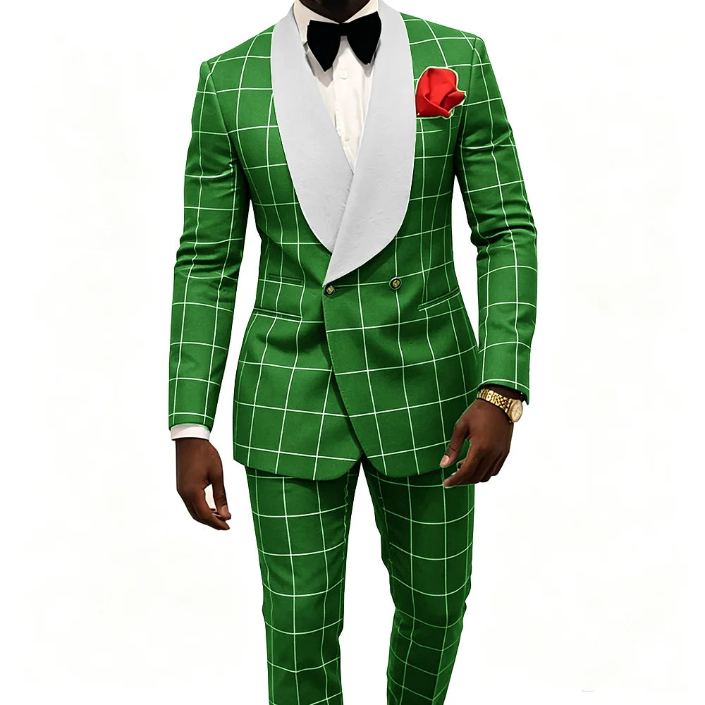 Men's Suit – Plaid Fabric, Groom's Tailcoat for Weddings, Classic Custom 2-Piece Suit (Jacket & Trousers)