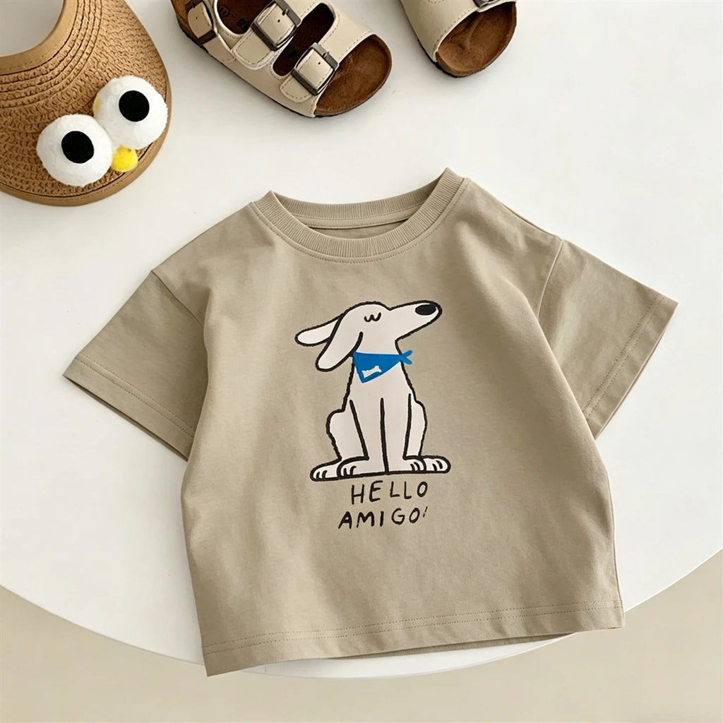 Kids Summer Clothes Short-sleeved Tops Cartoon Printed TShirt Cotton Wear Loose Casual Sports TShirt Thin All-match Pullovers