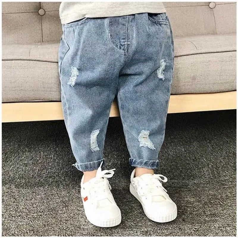 0-6 Year Old Boys Jeans Infant Set Children Girls Denim Ripped Jeans Korean Fashion Kids Trousers Toddler Casual Loose Pants