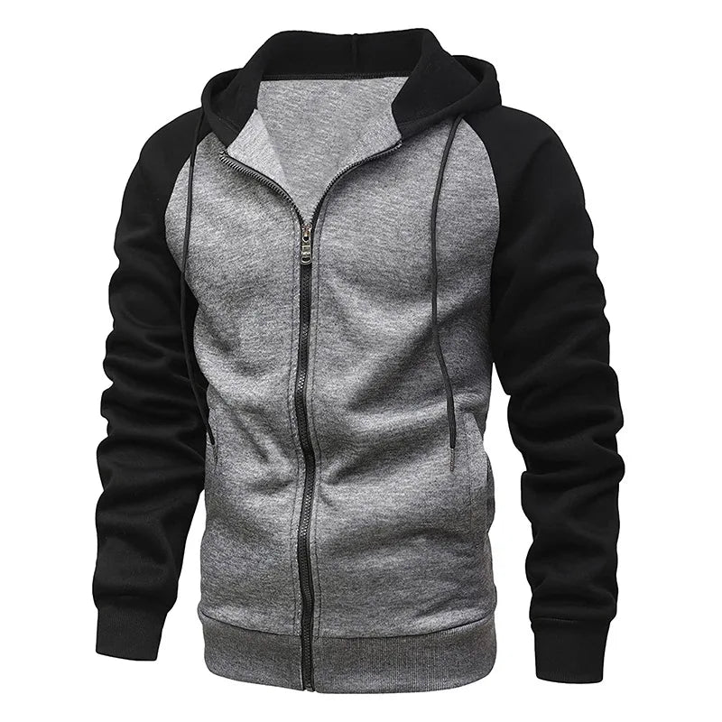 New autumn and winter outerwear color blocked zipper sweater with fleece men's hooded sweatshirt oversized casual hooded
