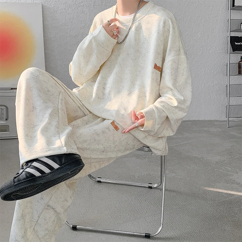 Men's M-XXXXXL Tie-Dye Streetwear Hoodie And Joggers Set Casual round Neck Sweatshirt Long Pants Two-Piece Fall Outfit