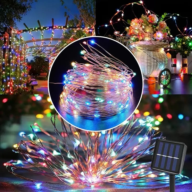 Christmas Lights Decorations LED Solar String Fairy Lights Outdoor Copper Waterproof Solar Garland Decoration Garden Tree Party