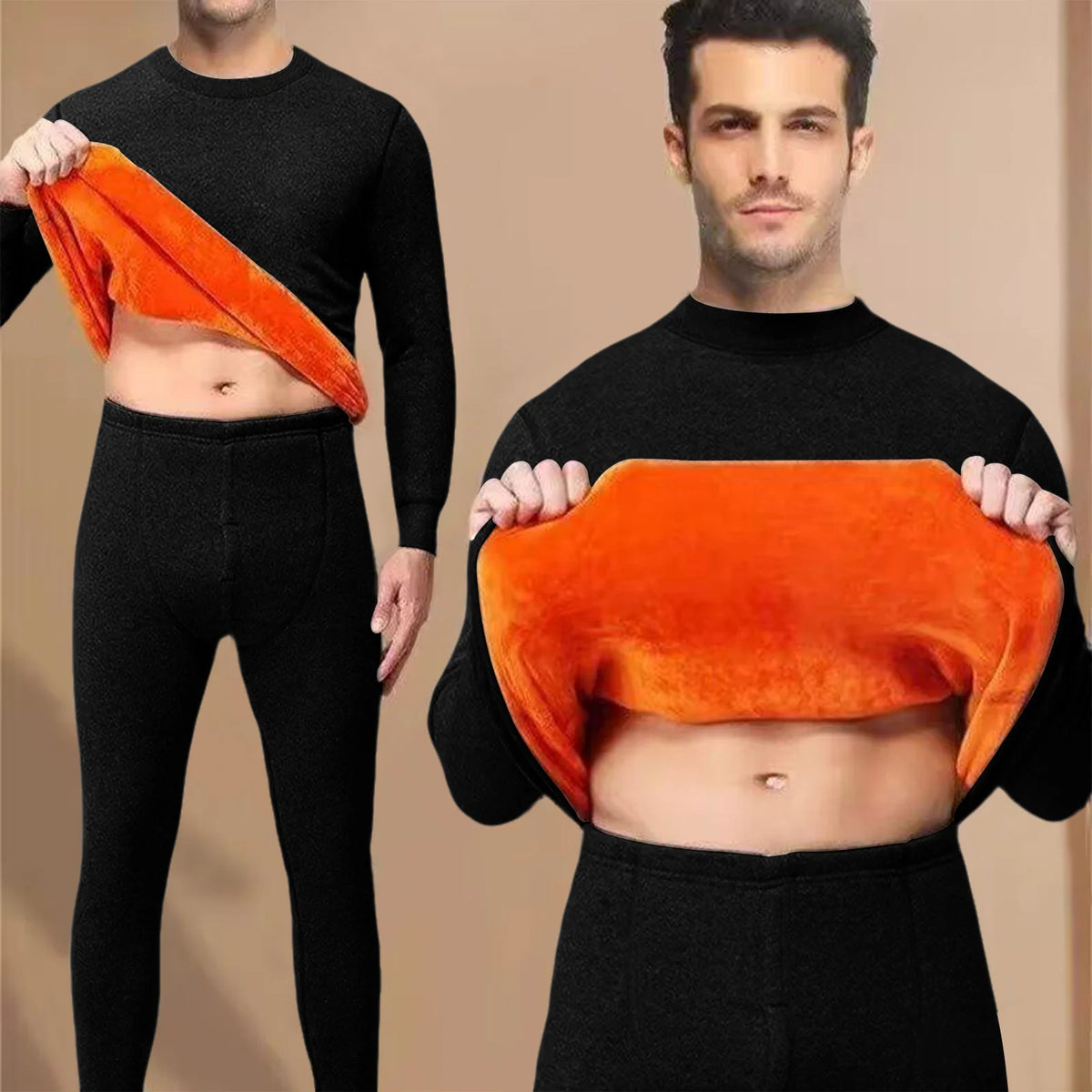 Men's Winter Thermal Underwear Set Thickened Fleece Warm Cozy Long Sleeve Tops and Pants Outdoor Travel Ski Warm Clothing Set