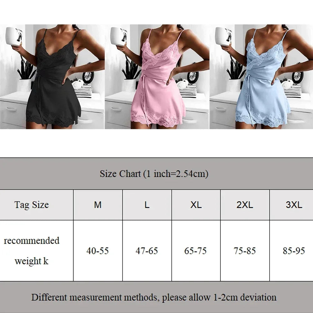 Women's Nightgown Summer Ladies Comfort sexy lingerie Sleepwear Silk Satin Lace Mini pajama sets sexy adult Dress Nightdress