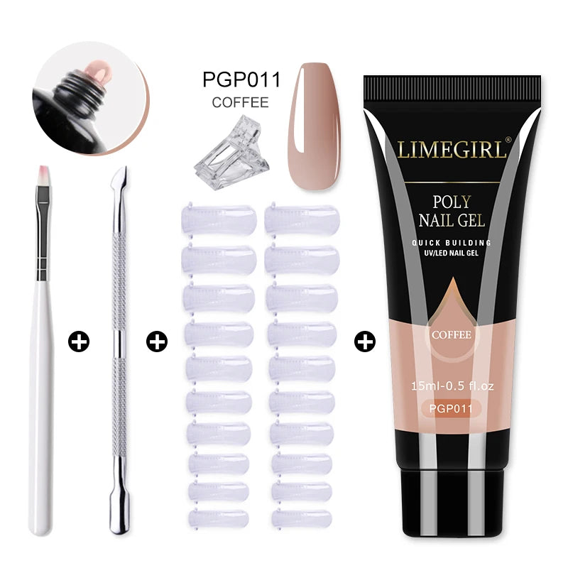 LIMEGIRL  Poly Nail Gel Set Manicure Set Gel Cuticle Pusher Finger Extend Mold Nail Kit All For Quick Extension Manicure Set