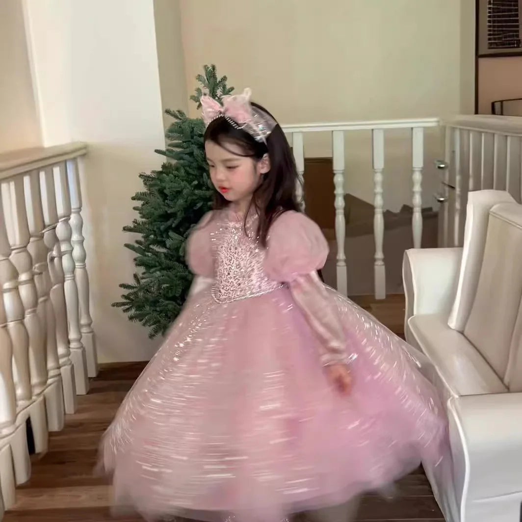 Princess Girls Autumn Dress Children's Birthday Dress Romantic Glittering Princess Elegant Dress Multicolor