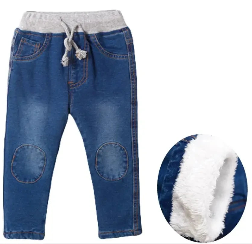 2022 New Warm pants Kids Cartoon Pant Fashion Boy Girl Jeans Winter Thickening Kids Denim Pants Baby Jean Infant Clothing 1-6Y