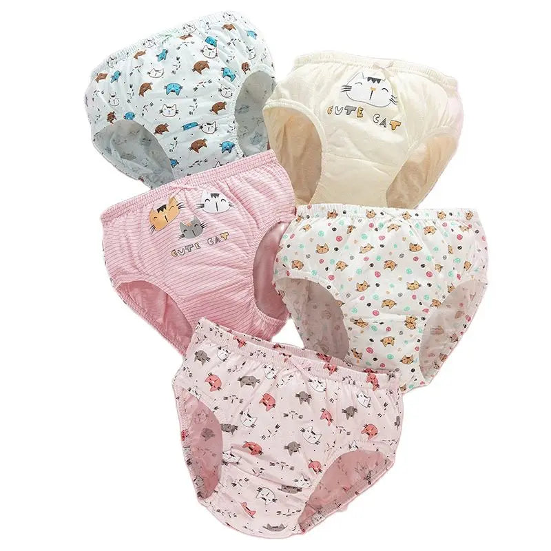 5 Pcs/Lot Cotton Girls Panties Cute Cat Cartoon Girls Underwear 3-13 Years Kids Underpants For Girl Child Panty Children Briefs