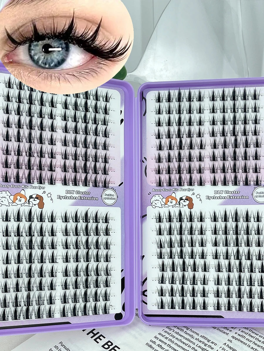 Manga Eyelash Cluster Sharp 320pcs, 13mm Length Slim Korean Makeup Eyelash Cluster, Asian Style Eyelashes Reusable, Beginner