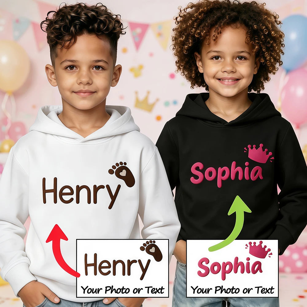 Custom Sweatshirt Kids Boy Girl Hoodies Toddler Pullover Top Add Text Logo Image Name Print Cotton Long Sleeve Design T-Shirt