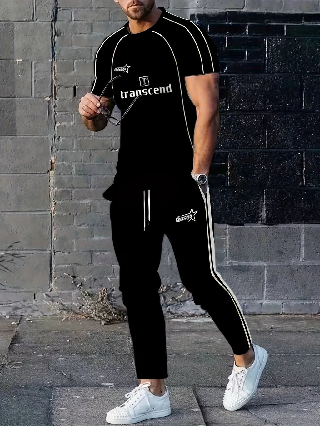 The New Men's Set for Summer 2025 Featuring 3D Pattern Prints Is a Casual Fashionable Streetwear and Sportswear