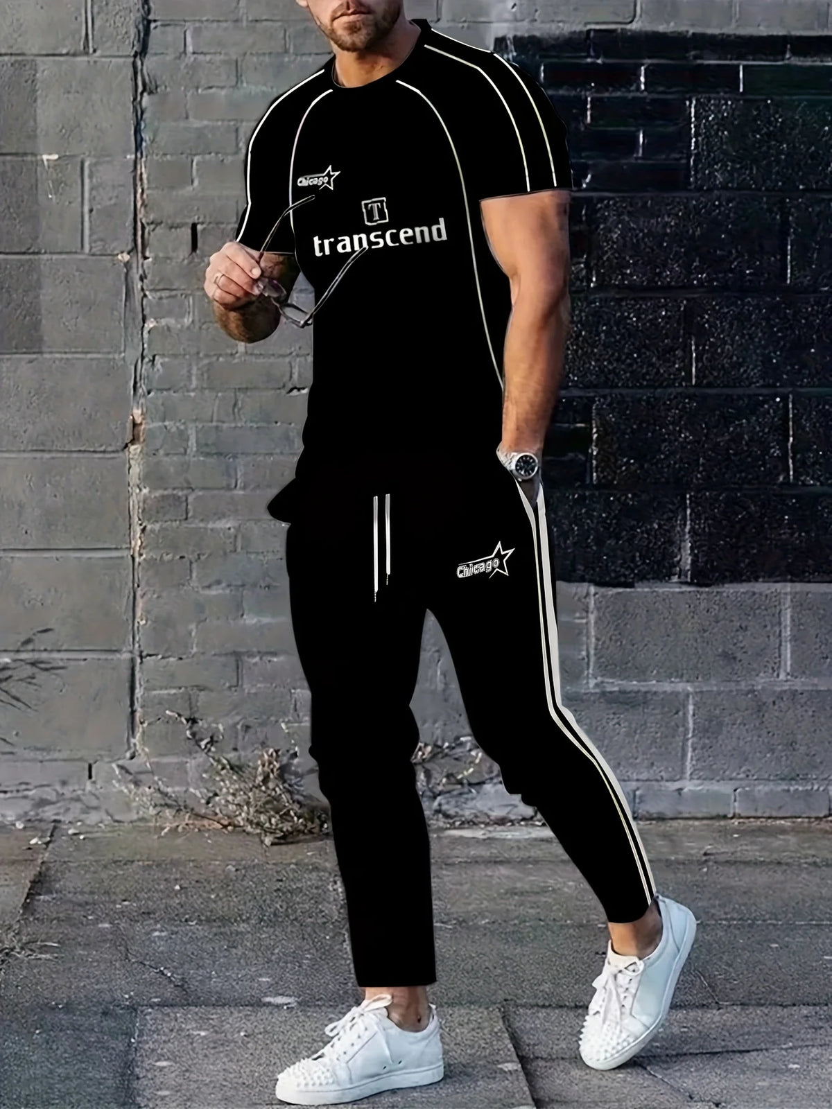 The New Men's Set for Summer 2025 Featuring 3D Pattern Prints Is a Casual Fashionable Streetwear and Sportswear