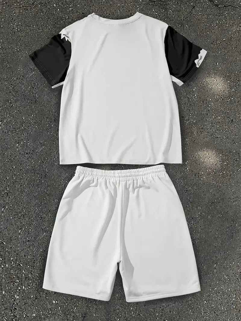 The 2025 Summer New Men's Set Features Street Casual Hip-Hop Fashion Comfort and Softness with 3D Frame Pattern Prints