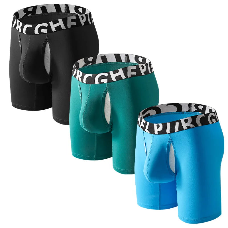 1pc Men's 3/4 Long Boxer Briefs - Inner Sports Underwear, Double-Layer Separate, U-Pouch, Long Length for Wear Inside