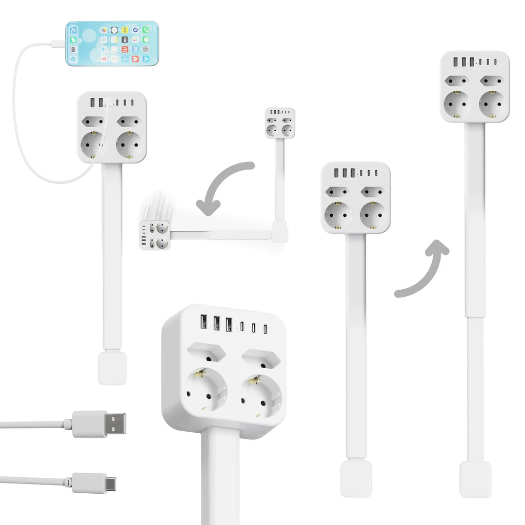 New Rotates 180° Electrical Outlet Extender Adjustable Length White Power Outlets Extender Power Socket Expander For Nightstand