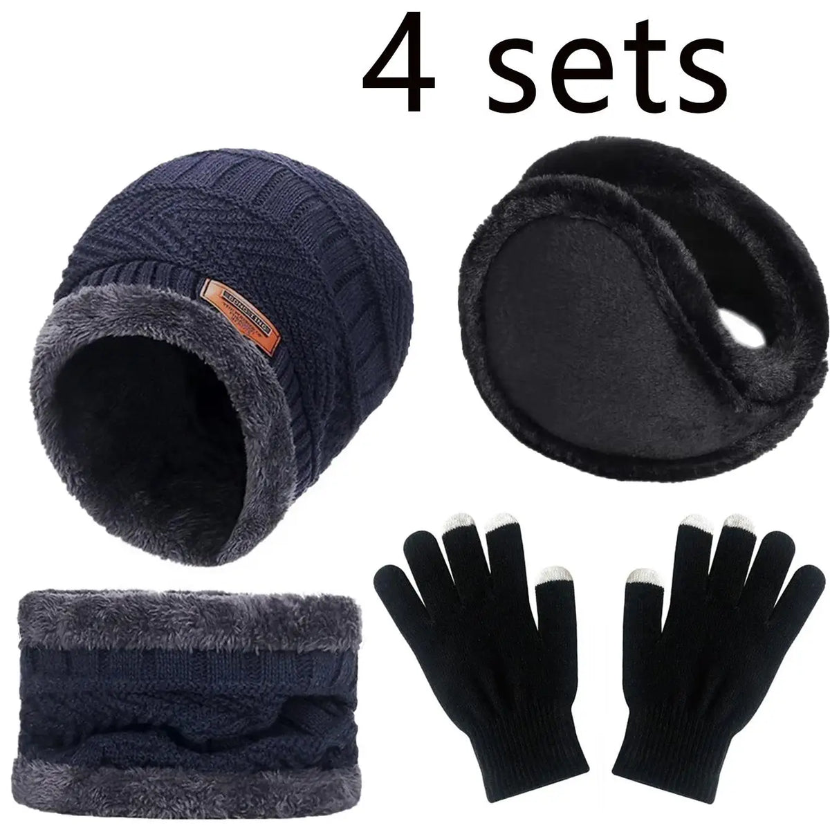 Winter Hat for Men Women Beanie Hats Scarf Glove Earmuff Set Thick Warm Slouchy Beanies Hat for Boy Girl Cap