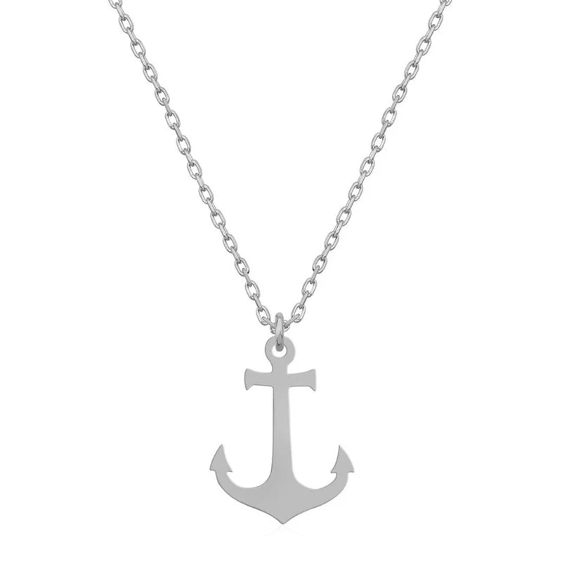 Stainless Steel Necklace For Women Men Hip Hop Punk Geometric Sea Anchor Pendant Choker Jewelry Bijoux Party Minimalist Gifts
