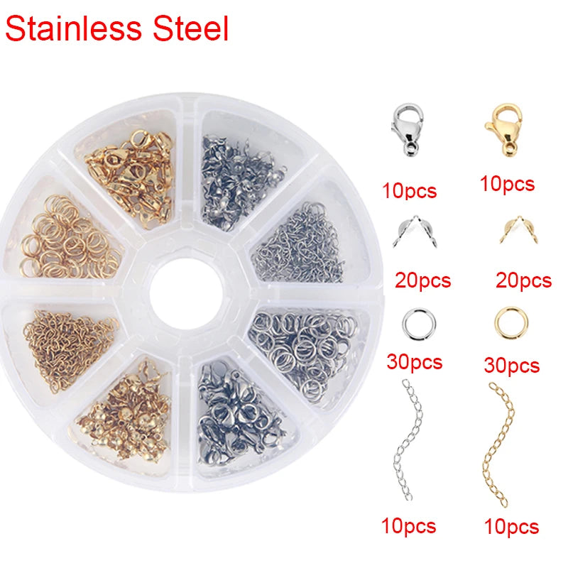 Stainless Steel  Jewelry Making Kit Set Box  Jump Rings Lobster Clasps End Crimp Bead Cover ForSupplies Diy Necklace Accessories