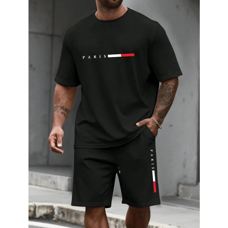 Men's Tracksuit 2 Piece O-neck Short Sleeve Shirt Shorts Set Men's Running Suit Plus Size T shirts Man Clothing Summer T-shirt