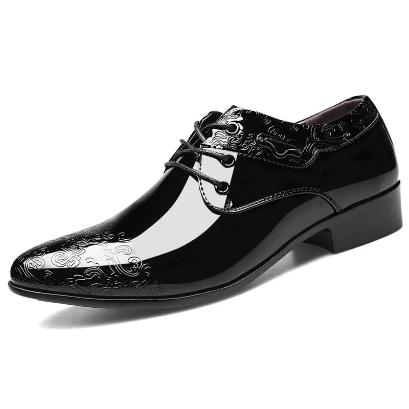 Shoes for Men Casual Business Dress Shoes Lace Up Formal Black Patent Leather Brogue Shoes for Male Wedding Party Office Oxfords