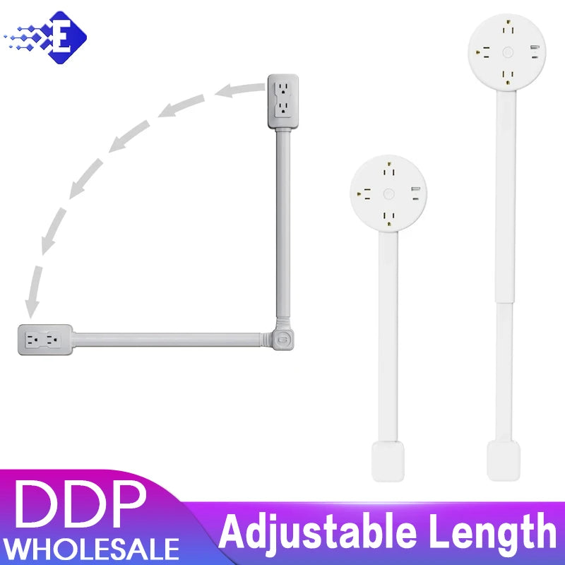 Rotates 180° Electrical Outlet Extender Adjustable Length Extension Cable US Plug Home Wall Desktop Ground Electric Socket