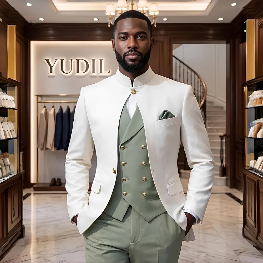 Men 3‑Piece Slim Fit Business Suit Formal Wedding Party Groom Blazer Jacket Trousers Male Suit Set