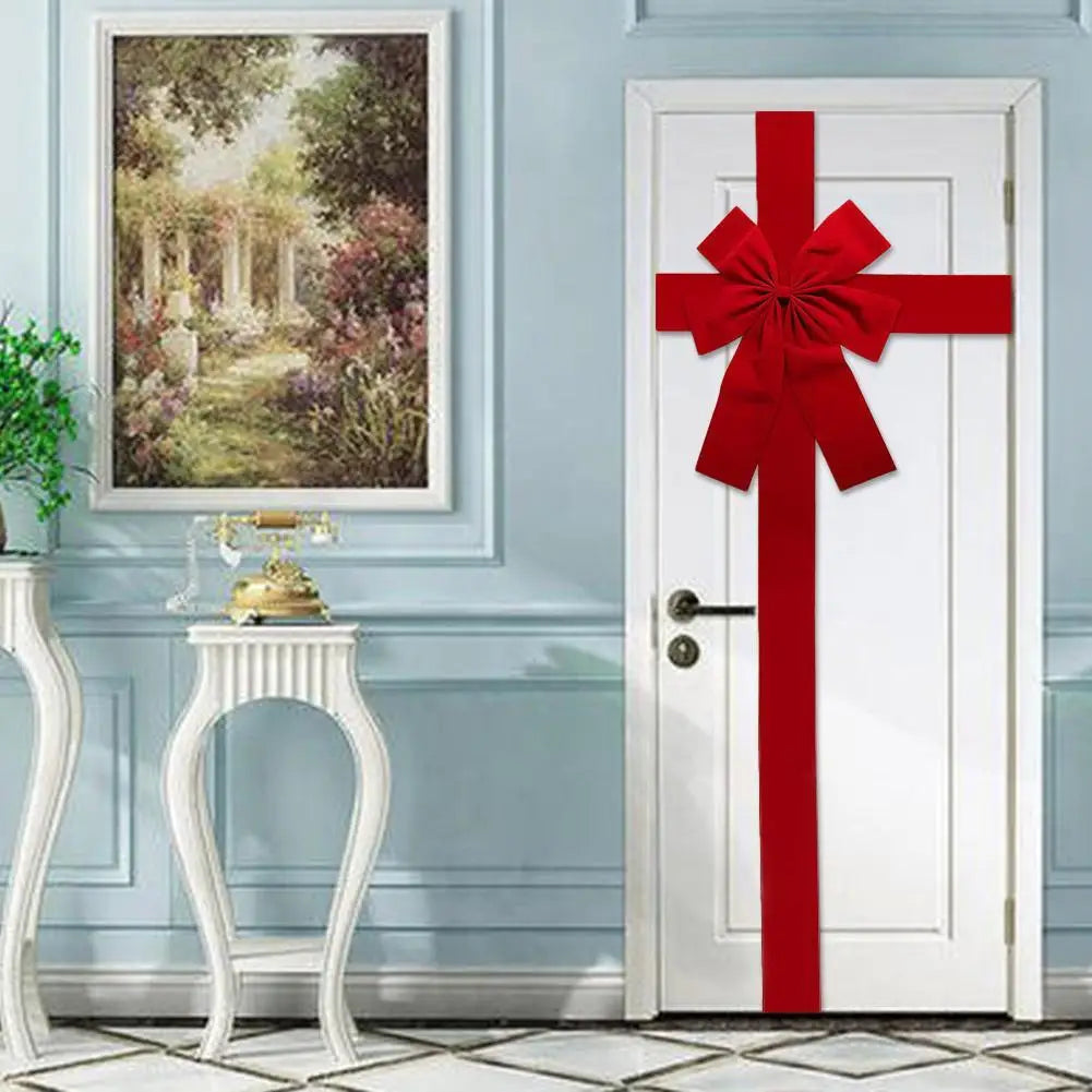 Christmas Large Red Bow Front Door Hanging Decoration Party DIY Xmas Gift Ready Made Bow for Christmas New Year Ribbon Bow