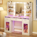 Makeup Vanity Desk with Mirror and Lights 3 Colors, Transparent Top with 3 RGB Drawers, 6 Shelves, Customized