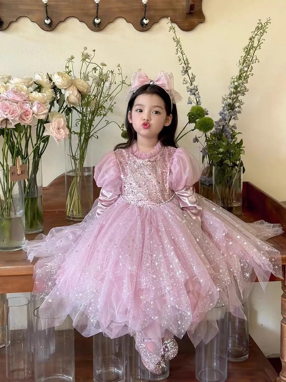 Princess Girls Autumn Dress Children's Birthday Dress Romantic Glittering Princess Elegant Dress Multicolor