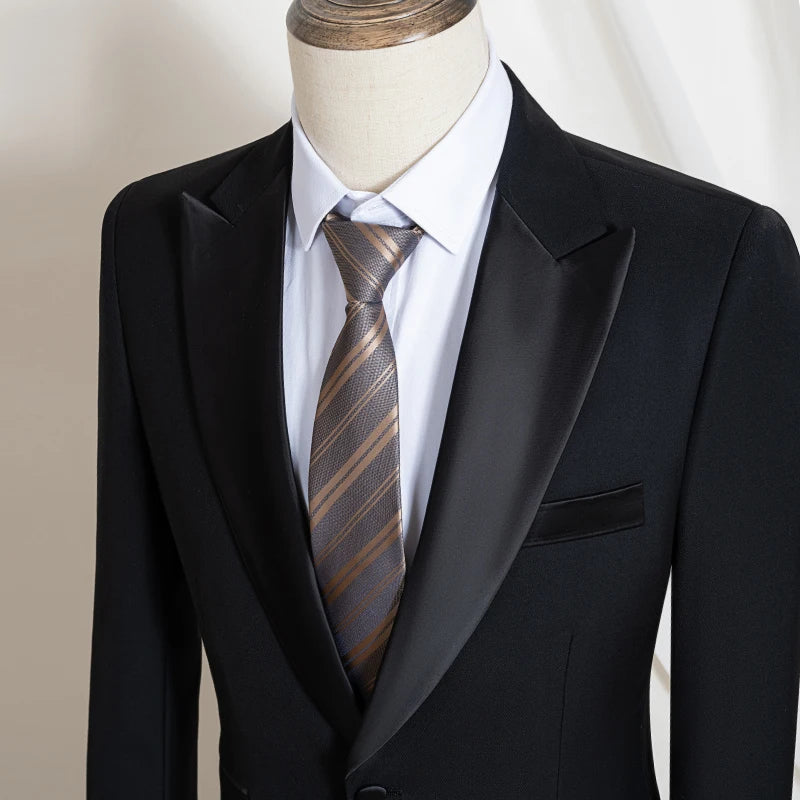 Men's Suit 2-Piece Black Slim Fit Business Casual Suit Set Wedding Groom Suit Banquet Formal Dress Office Black Party Tuxedo