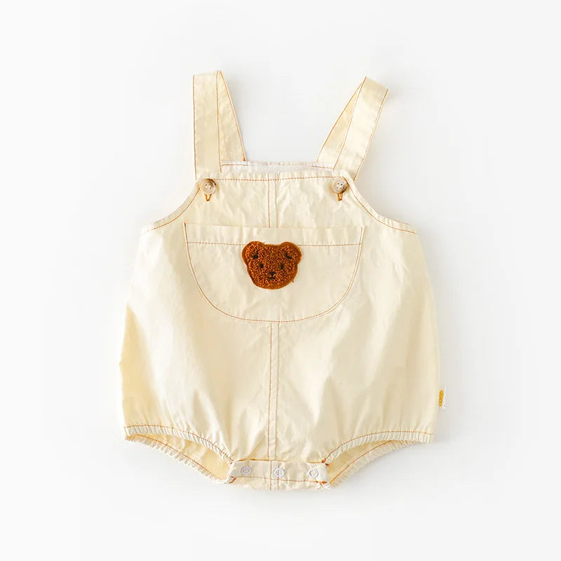 2025 Summer Baby Romper for 0 - 2 Years Old Bear Embroidered Open Crotch Infant Clothes, Lightweight and Adorable Overall Style