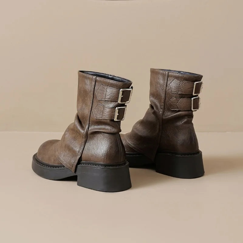 Womens Western Cowgirl Boots Autumn Winter New Waterproof Thick Bottom Casual Shoes Fashion Versatile Women's Short Boots Mujer
