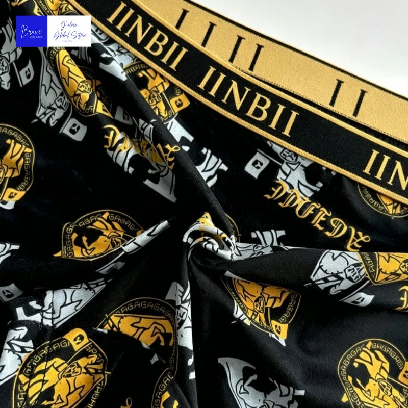 Men's Luxury Baroque Print Boxer Briefs Sexy Antibacterial Breathable Retro Style Underwear Shorts Boys Thin Flat Corner Panties