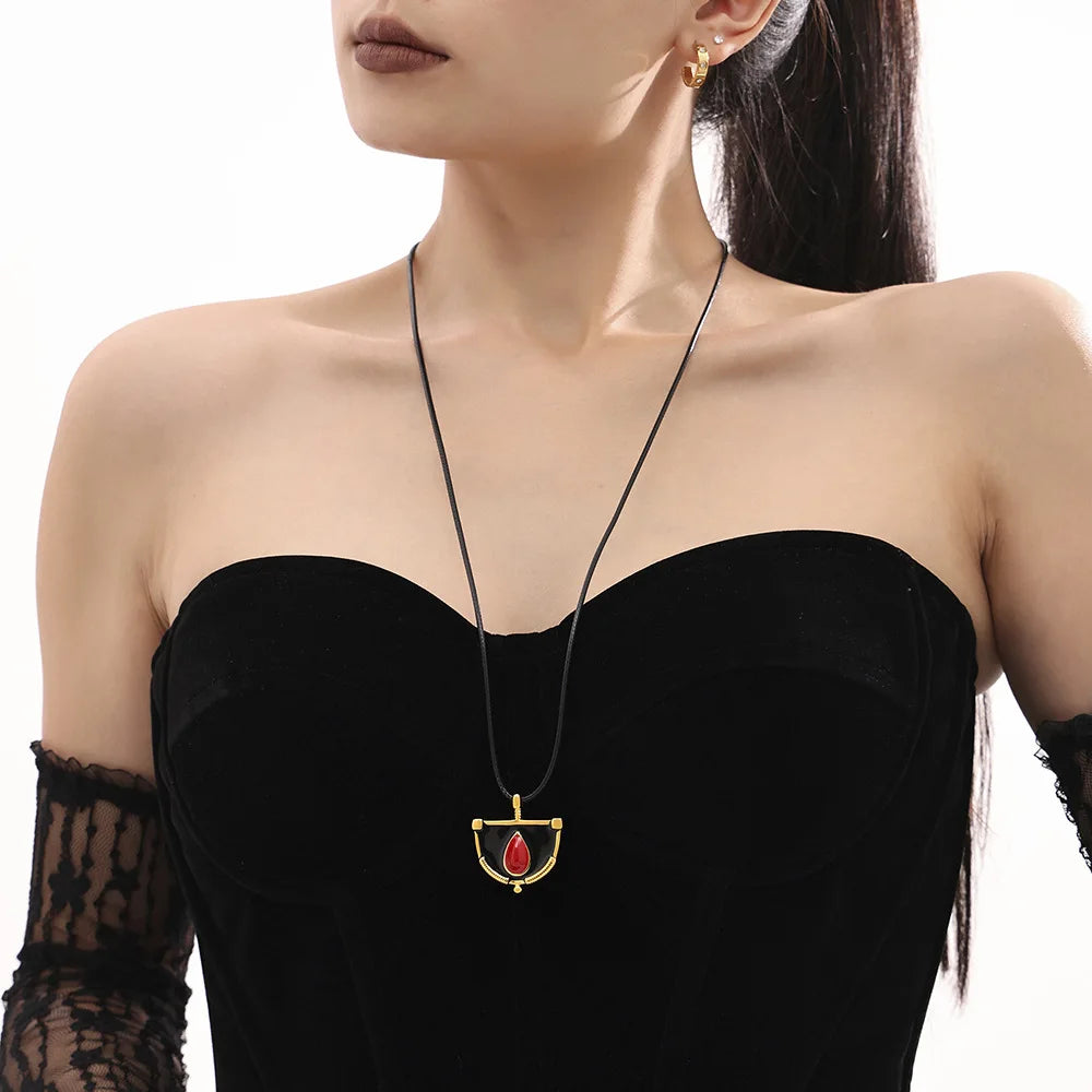 Cool Stainless Steel Necklace For Women Unique Enamel Pendant Black Rope Chain Waterproof Luxury Charm Jewelry Gift