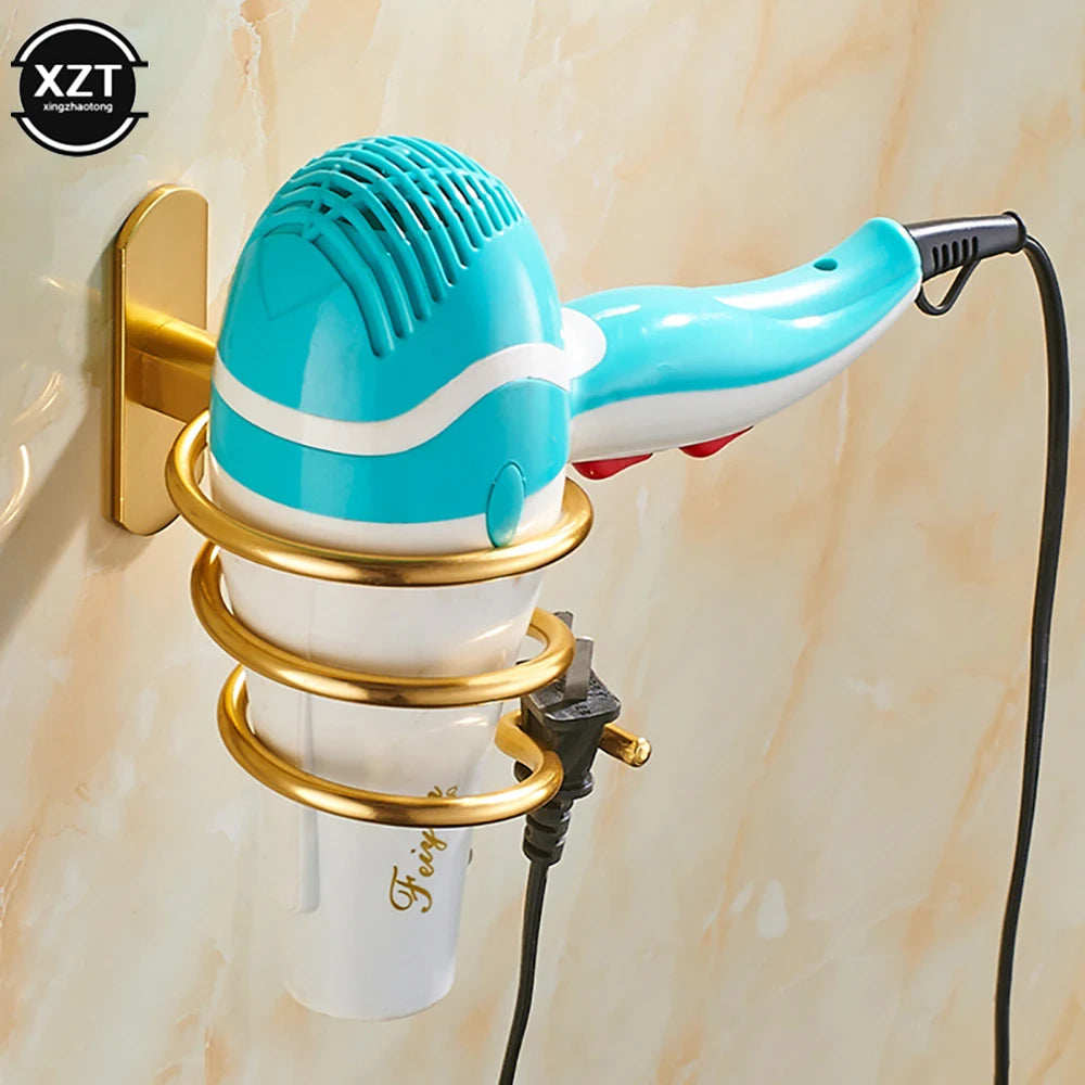 Bathroom Hair Dryer Holder Wall Mounted Organizer Spiral Stand Holder Rack Aluminum Bathroom Shelf Storage Accessory Wall Shelf