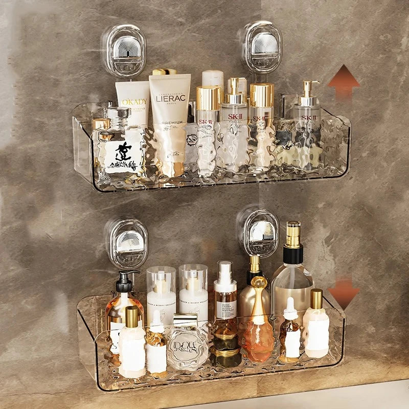Bathroom Organizer Shower Suction Cup Shelf Basket Light Glacier Pattern Storage Free Shelves for Wall Washroom Rack Shelf