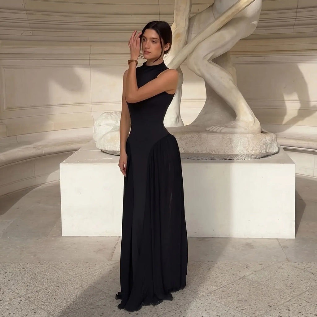 Sharon Said Women' s Elegant Evening Dress with Sleeveless Chiffon Flowing A-Line Wedding Guest Gowns High Neck SF154 Customized