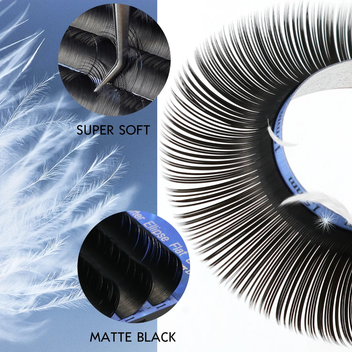 Lashonly Ellipse Flat Lashes Super Soft Matte Split Tips Faux Mink Natural Eyelash Extensions for Beauty Salons