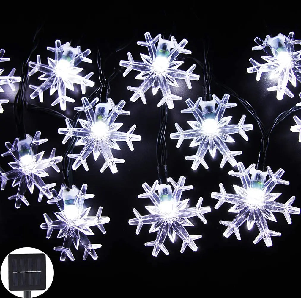 Christmas Solar String Light 8 Modes Solar Powered Snowflake Outdoor Waterproof Fairy String Lights For Home Xmas Tree Garden