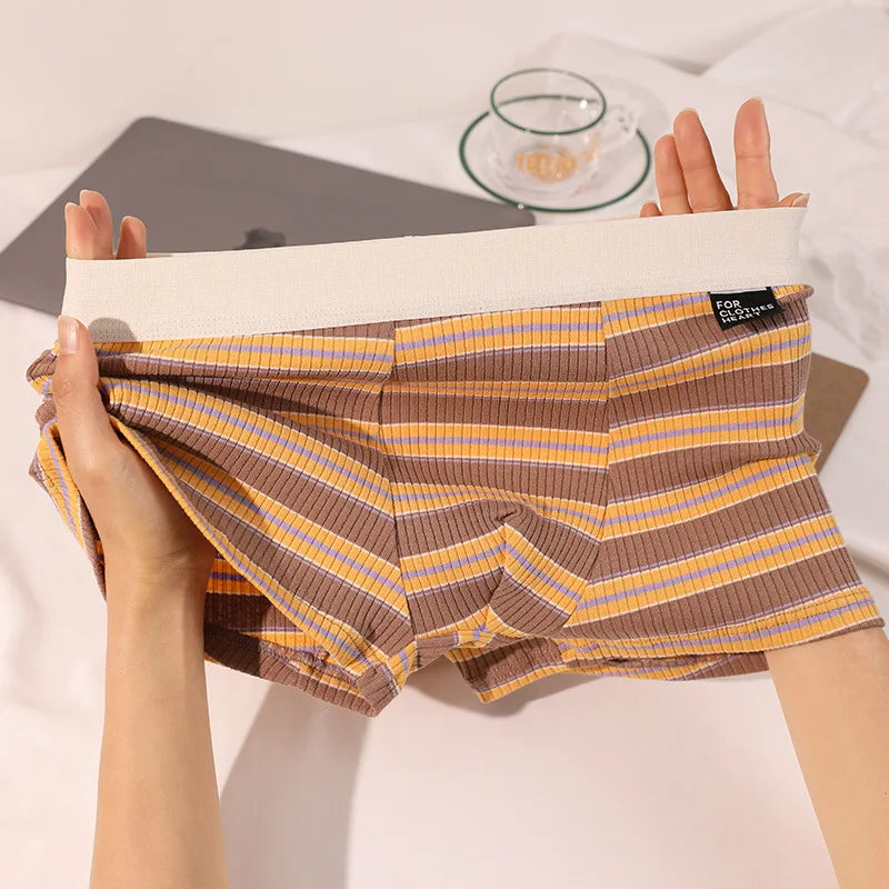 New Men's Underwear: Cotton Boxer Briefs, Plus Size, Mid-Rise, Striped, Breathable Summer Boxer Briefs for Boys, Teen Shorts